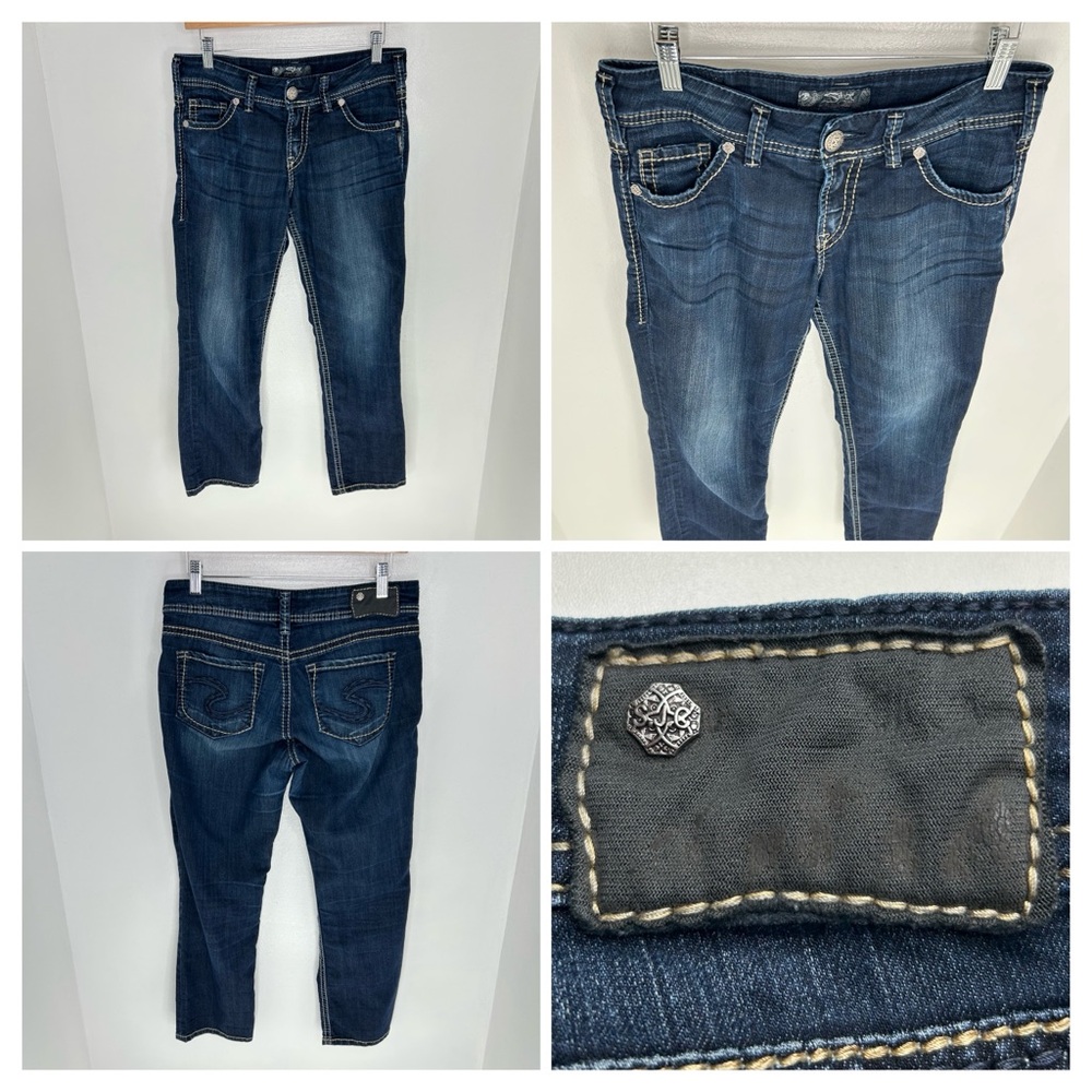 Silver Jeans Suki Capri Size 29 Dark Wash Stretch Denim Grunge Cowgirl 30x25.5